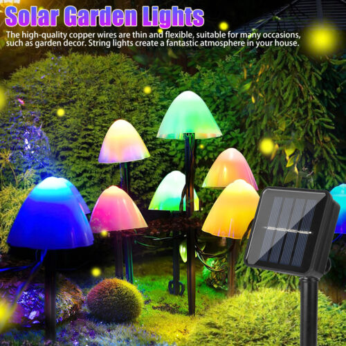 Solar LED Mushroom String Fairy Lights Outdoor