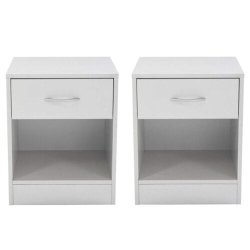 Set Of 2 Nightstand Wood End Table Bedroom Storage