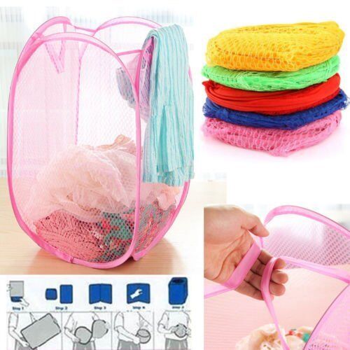 3 Pack Pop Up Folable Laundry Basket Mesh Hamper Washing Clothes Bag Storage Bin