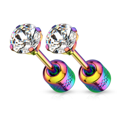 Surgical Steel Pair Prong Set CZ Gem Stud Earrings