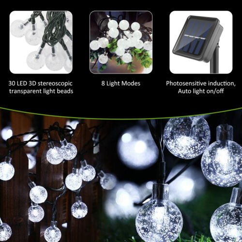 Solar Powered 30 LED String Light Garden Path Yard Decor Lamp Outdoor Waterproof