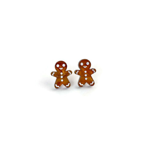 Gingerbread Man Christmas Stud Earrings, Cute Retro Holiday Earrings Jewelry