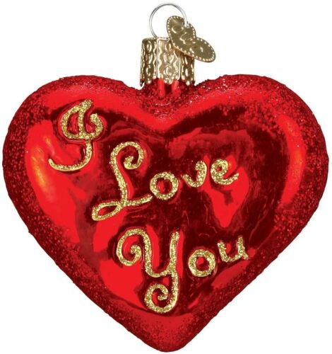 Glass Blown Ornament I Love You Heart, 2.75"