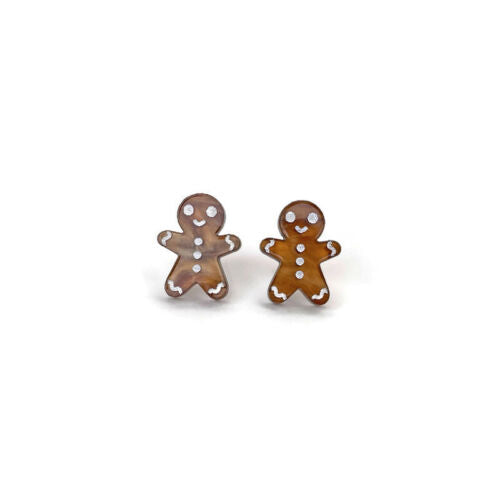 Gingerbread Man Christmas Stud Earrings, Cute Retro Holiday Earrings Jewelry