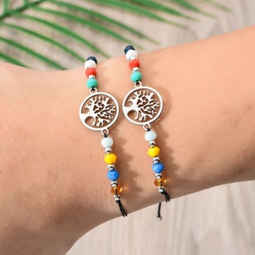 Women Men Stainless Steel Tree Of Life Charm Bracelets Adjustable Braided Rope