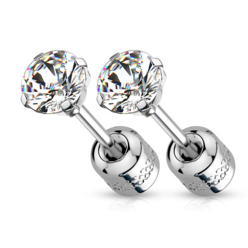 Surgical Steel Pair Prong Set CZ Gem Stud Earrings