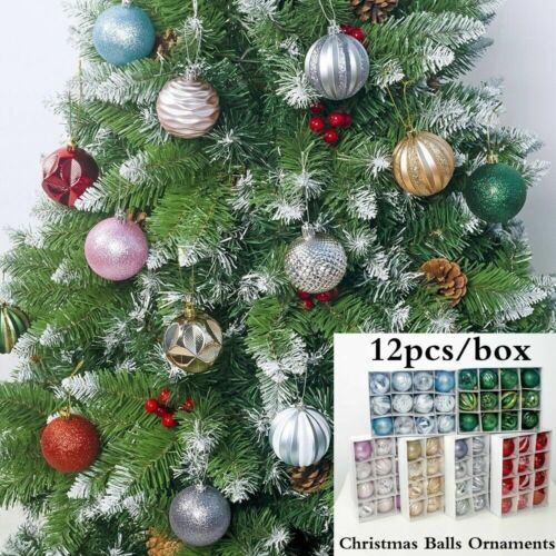 12Pcs/Box Christmas Glitter Balls Ornaments Xmas Tree Ball Hanging Party Decor